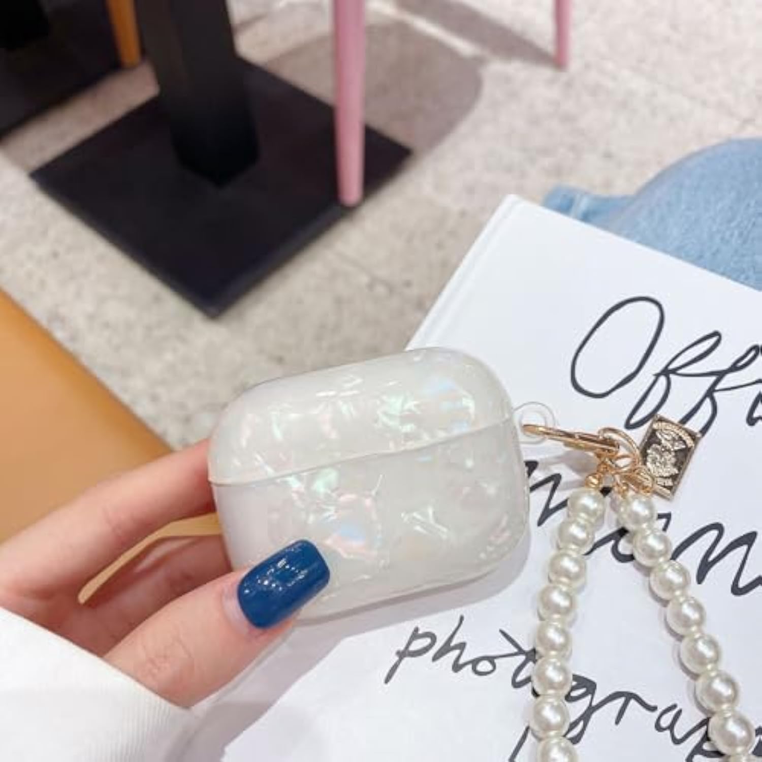 Cute Glitter Airpods Pro 2Nd/1St Generation Case With Cleaner Pen, Shell Pattern Airpods Ipod Pro 2 Gen Cover Protective Skin Girl Women With Luxury Pearl Keychain 2023/2022/2019 - Colorful