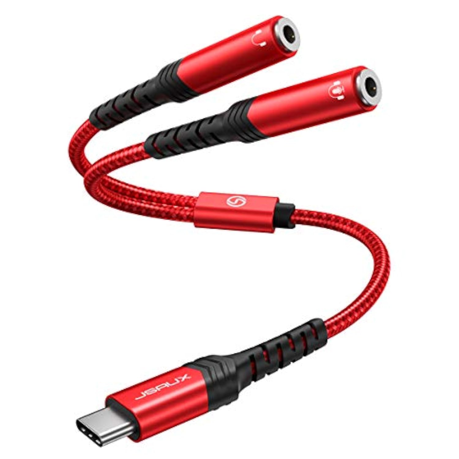 Usb C To Dual 3.5Mm Female Headphone Splitter, Type C To Dual 3.5Mm Female Aux Y Jack Headphone Adapter Compatible With Iphone 16 Pro Max/15 Pro Max, Galaxy S24/23 Ultra, Pixel, Ipad Pro-Red