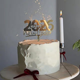 Happy New Year 2026 Gold Acrylic Cake Topper Party Decor