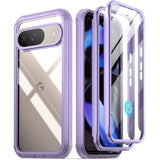 Guardian Case For Google Pixel 9/9 Pro 5G 6.3 Inch, Built-In Screen Protector [Work With Fingerprint Id], [2 Front Frame] Full Body Shockproof Rugged Clear Cover Case, Purple/Clear
