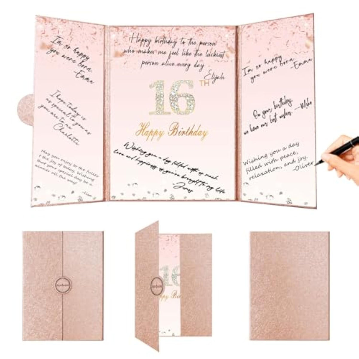 Sweet 16 Birthday Decorations, Creative Rose Gold 16Th Birthday Guest Book Alternative, Large 16Th Birthday Signature Book 12" X 18", Great 16 Years Old Birthday Gifts For Girls