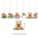 Capybara Birthday Decor Set with Banner, Swirls, Toppers and Balloons