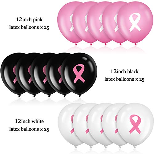 75 Pcs Breast Cancer Awareness Balloons 12 Inch Pink Ribbon Latex Balloons
