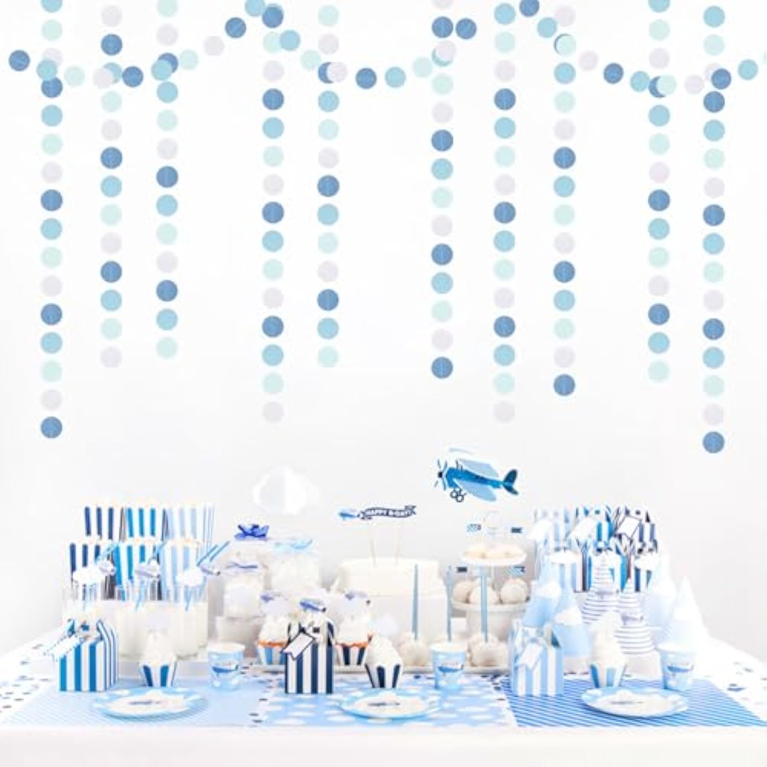 Light-Baby Dusty-Blue White Party-Decoration Garland - 52Ft Baby Boy Shower Birthday Streamers,Graduation Bachelorette Bridal Christmas Banner Decor
