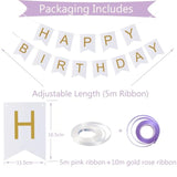 Happy Birthday Banner, Purple Birthday Decoration, 16 Pcs 12In Balloons With 2 Ribbons For Men Women Girls And Boys Party Decoration