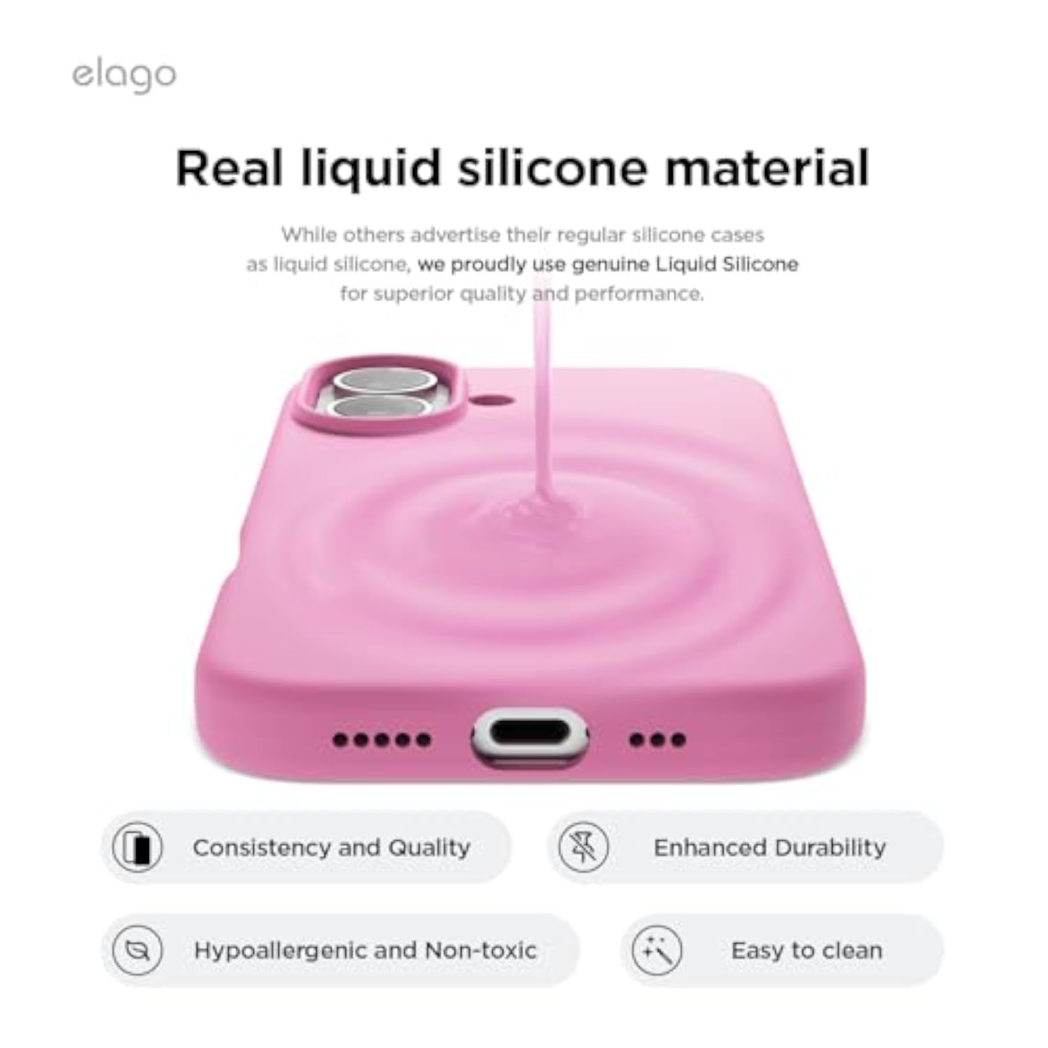 elago Premium Liquid Silicone Case for iPhone 16 Hot Pink