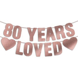 Pre-Strung 80th Birthday Banner Rose Gold Glitter Birthday Decorations