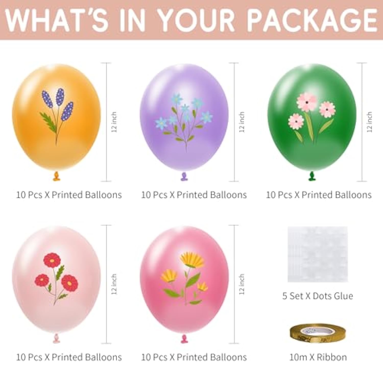 50Pcs Floral Party Decorations Balloons Set, Spring Summer Wildflower Floral Printed Party Supplies Latex Balloons For Girl'S Birthday, Baby Shower, Bridal Shower