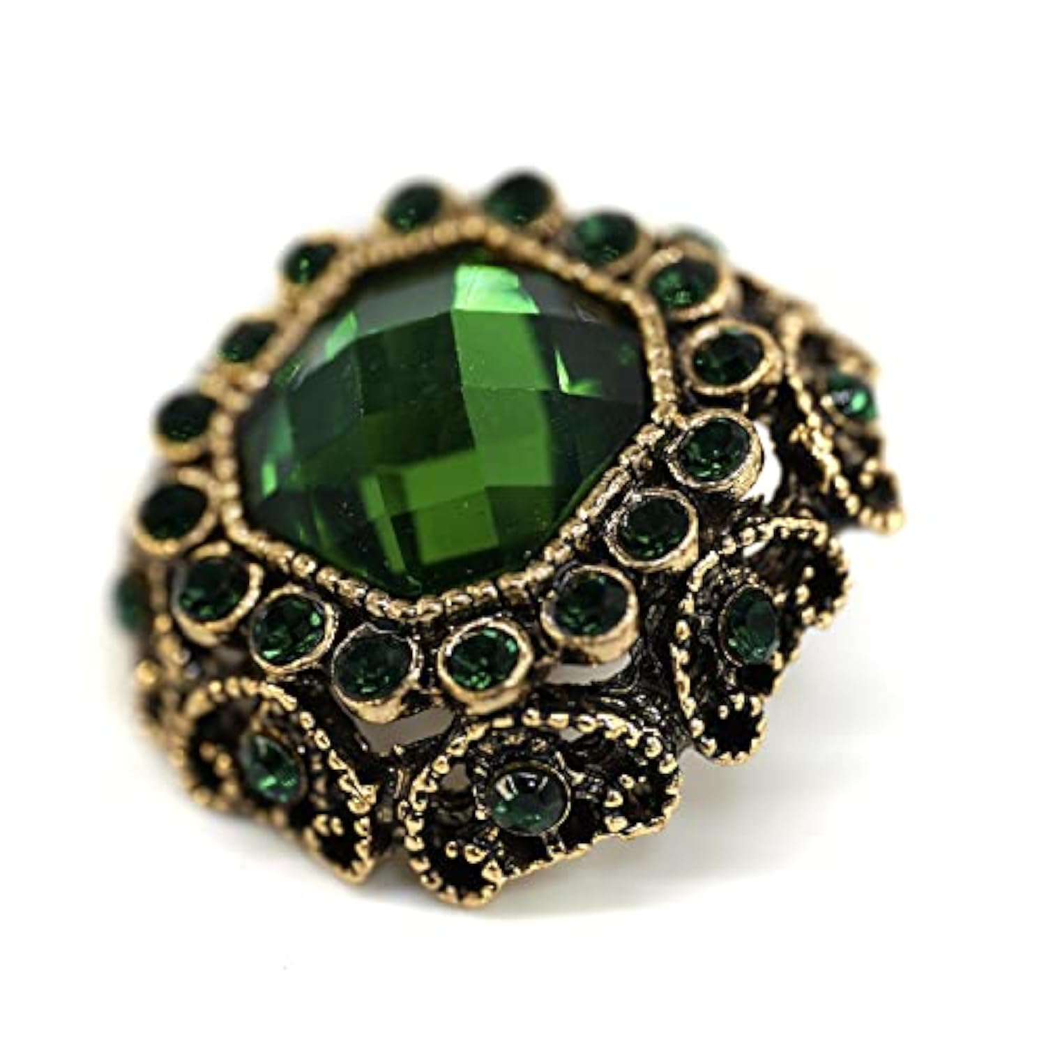 10 Pcs Green Rhinestones Inlaid Retro Round Octagon Metal Shank Sewing