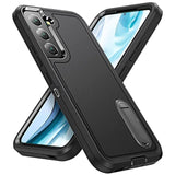 Samsung Galaxy S22 Plus 3-Layer Military Grade Protective Case Cover with Kickstand, Black and Black