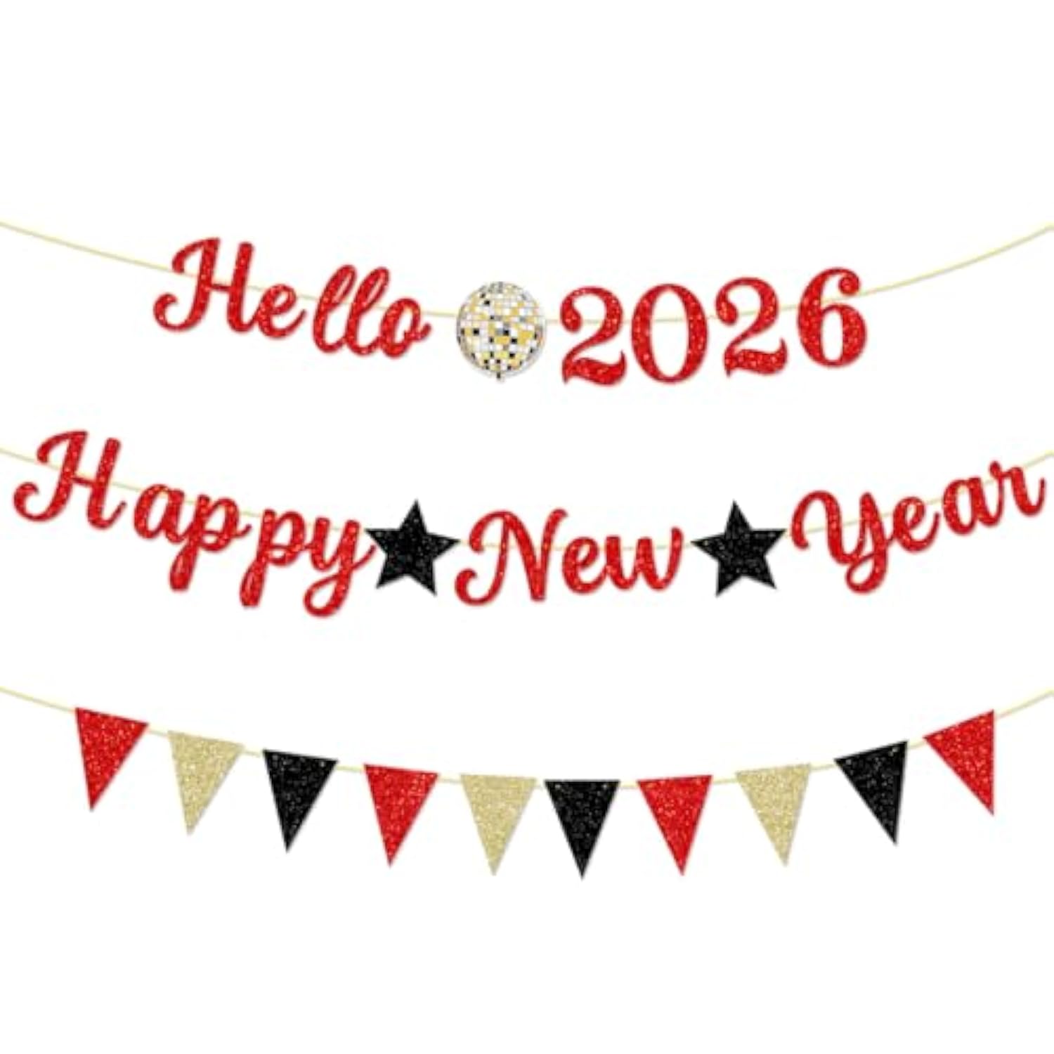 2026 New Year Banner Red Glitter Hello 2026 Party Decoration Backdrop