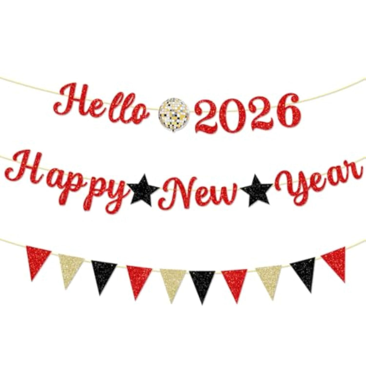 2026 New Year Banner Red Glitter Hello 2026 Party Decoration Backdrop