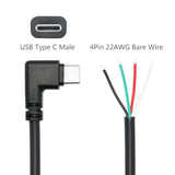 4Pcs Short Right Angle Usb C To 4 Pin Bare Wire Open End Wire 11Inch, 90 Degree Usb Type C Male Plug 4 Pin Pigtail Power And Data Cable 22Awg 5V/3A, For Usb Type C Device Replacement Repair Diy Cable
