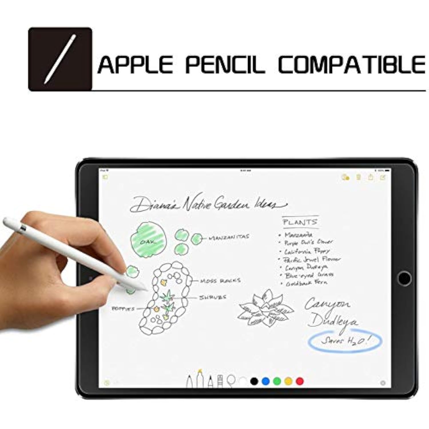 iPad 5th 6th Gen 9.7 Tempered Glass Screen Protector Case & Pencil Friendly