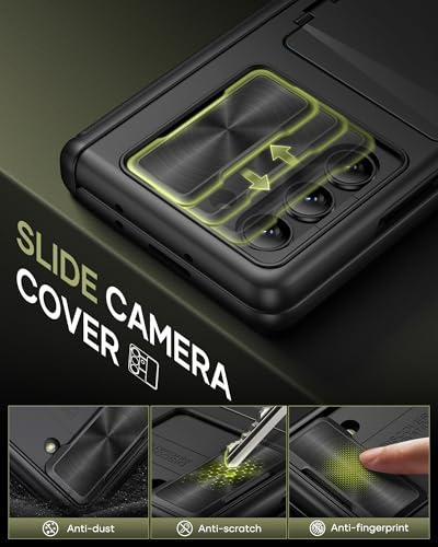 for  Galaxy Z Fold 5 Case with Card Holder & Slide Camera Cover, Built-in Screen Protector & Hinge Protection, Shockproof Durable Wallet Phone