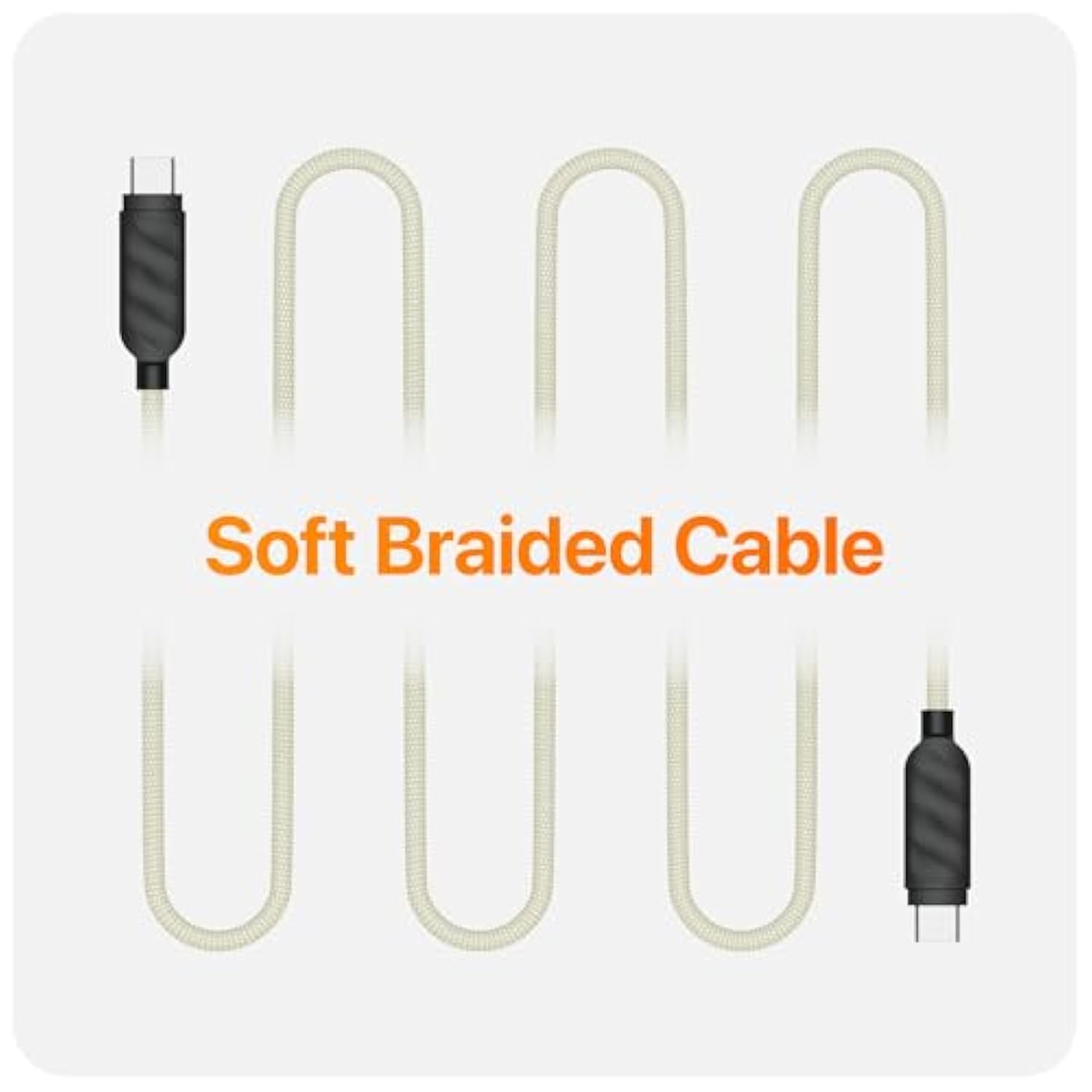 Designs Premium Braided Usb-C To Usb-C Cable, Fast 60W Charging, Compatible With Iphone 15 16 Ipad Macbook Carplay, 2 Pack, Sand/Black, 2M (6.6 Ft)