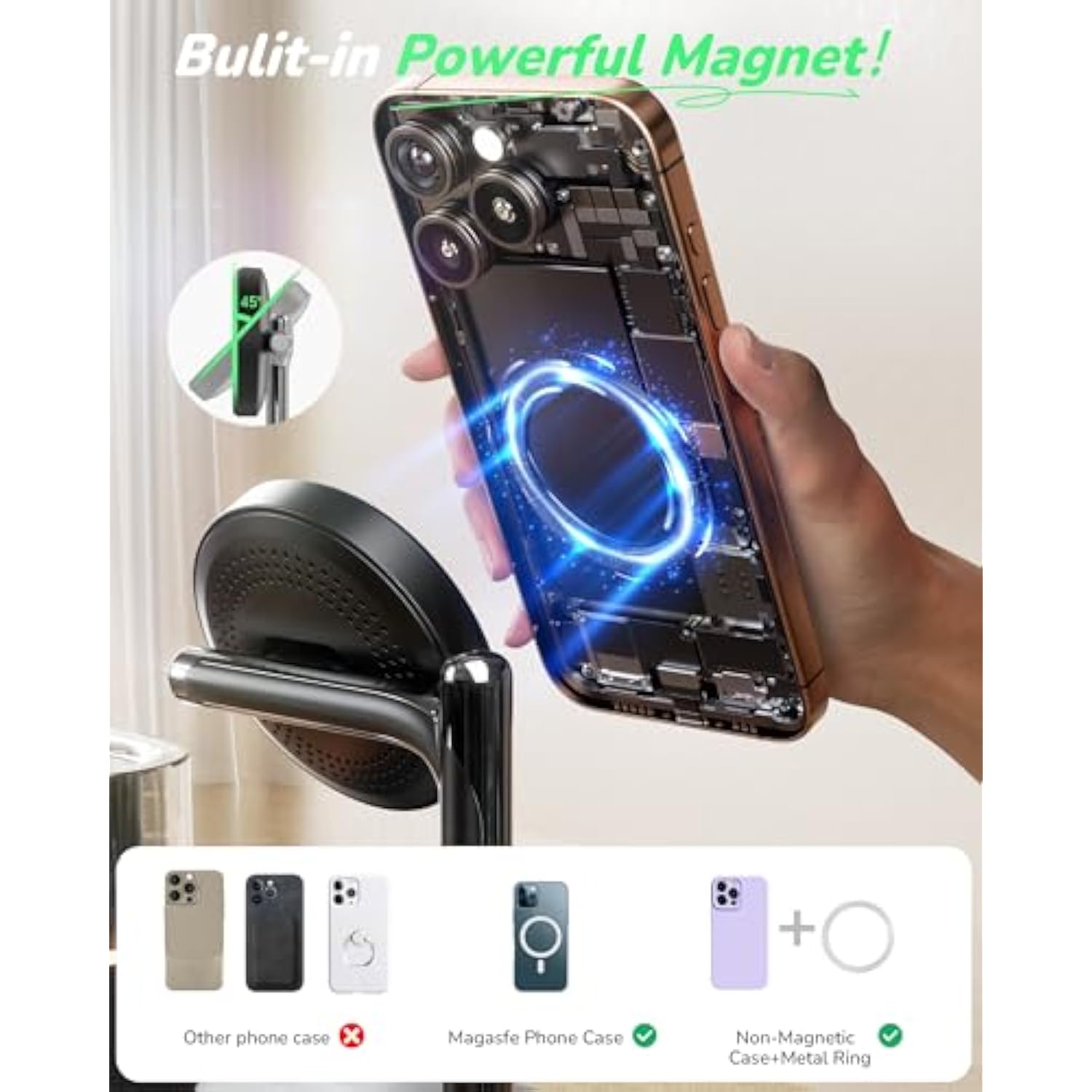 5 In 1 Wireless Charger With Alarm Clock For Apple Multiple Devices,Bedside Night Light Nightstand Mag-Safe Charging Station For Iphone 16/15/14/13/12,Apple Watch,Air-Pods(Black)