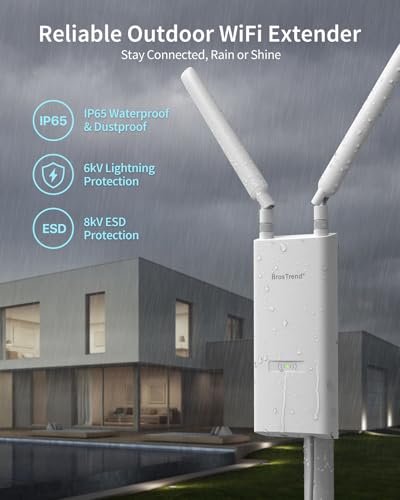 Ac1200 Outdoor Wifi Extender Long Range, Dual Band 5Ghz + 2.4Ghz, Ip65 Weatherproof Gigabit Signal Booster, Poe Powered, With Passive Poe Injector, 2X 5Dbi Antennas, Works For Yard, Farm, Rv