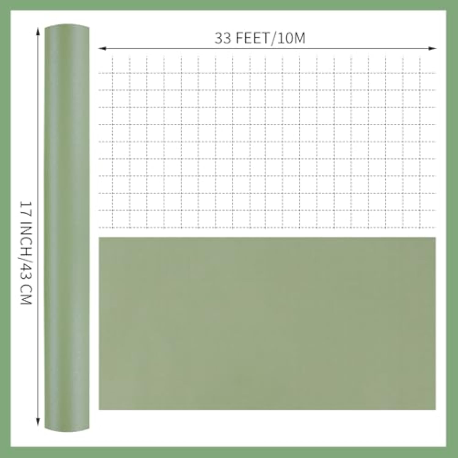 Sage Green Wrapping Paper Roll 17x33 Ft for Weddings, Showers & Gifts
