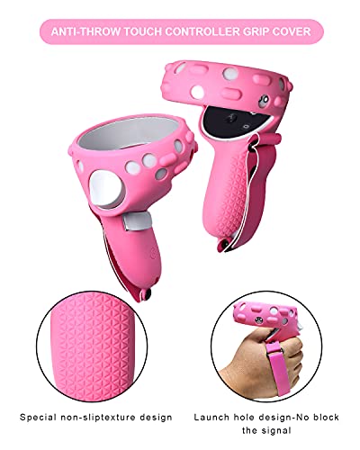 Vr Adjustable Head Strap For Oculus Quest 2 Skins Cute Accessories With Silicone Touch Controller Grip Cover,Barbie Pink 6 In1 Vr Shell Protector Cover & Vr Face Cover Replacement Set