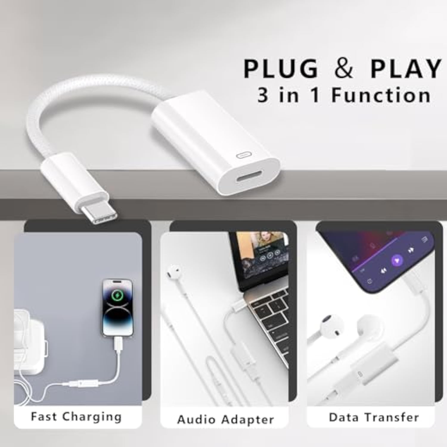 Usb C To Lightning Headphone Audio Adapter, Type C Male To Female Lightning Earphone Converter With Charge/Data Transfer, Compatible With Iphone 16/15 Plus/Pro/Max, Ipad Pro/Air 6/5/4, Macbook