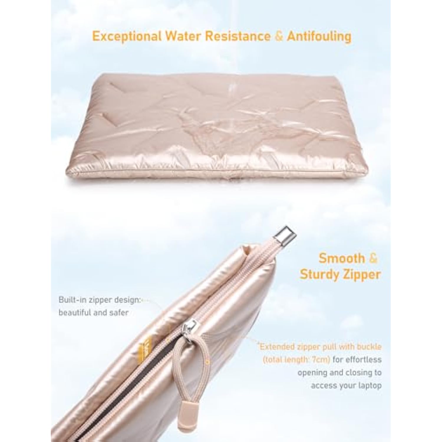 13.3-14 Inch Puffy Laptop Sleeve For Macbook Pro 14 M4/M3/M2/M1 Pro/Max 2025-2021, 14 Inch Chromebook/Zenbook, Hp Pavilion X360 14, 14 Inch Dell Latitude, Dell Xps 14, Ivory Gold