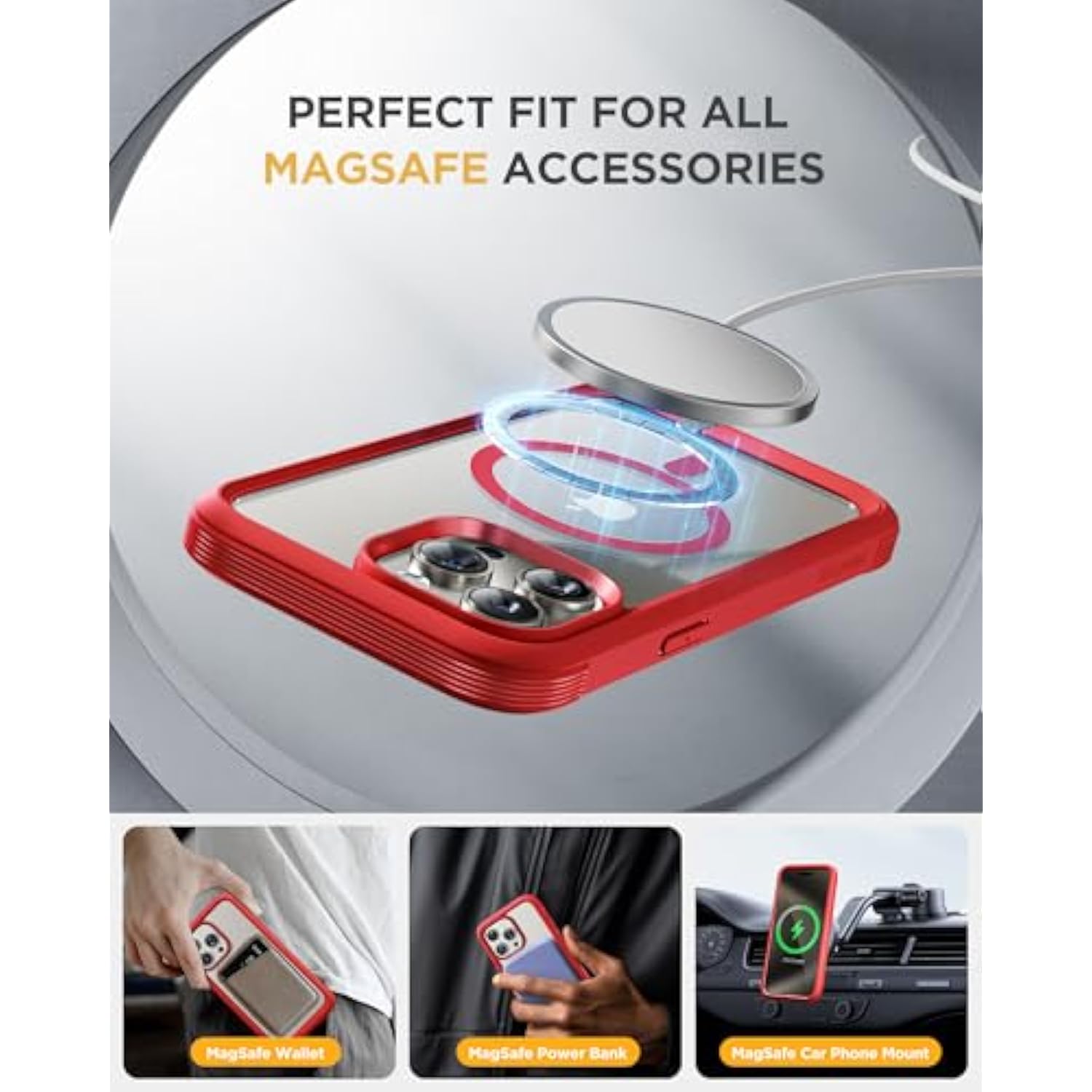 Magnetic For Iphone 15 Pro Max Case 6.7'' [Compatible With Magsafe] Full-Body Military Drop Proof For Iphone 15 Promax Case With Built-In 9H Tempered Glass Screen Protector,Red