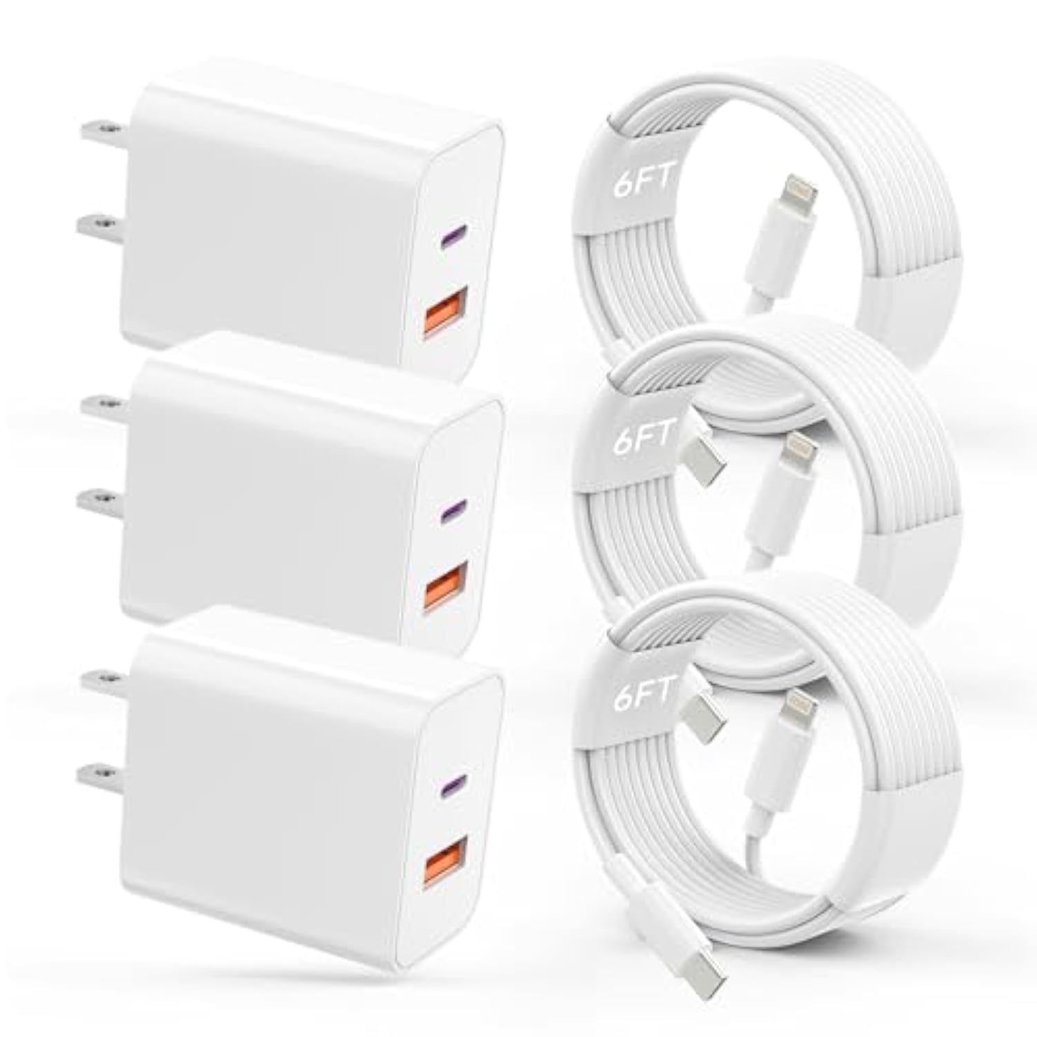Usb C Charger Iphone Charger Fast Charging 3Pack 20W Pd+Qc3.0 Usb A Dual Port Wall Charger Block With 6Ft Usb C To Lightning Cable Compatible With Iphone 14 Pro Max/13Pro/12/11/Xs/Xr/X