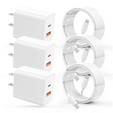 Usb C Charger Iphone Charger Fast Charging 3Pack 20W Pd+Qc3.0 Usb A Dual Port Wall Charger Block With 6Ft Usb C To Lightning Cable Compatible With Iphone 14 Pro Max/13Pro/12/11/Xs/Xr/X