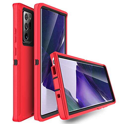 Heavy Duty Protective Case For Galaxy Note 20 [Without Built-In Screen Protector] [3 Layers] Rugged Rubber Shockproof Protection Cover For Galaxy Note 20 Case (Red/Black)