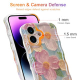 iPhone 16 Case, Retro Flower Oil Painting, Curly Wave Edge, TPU Protective Cover