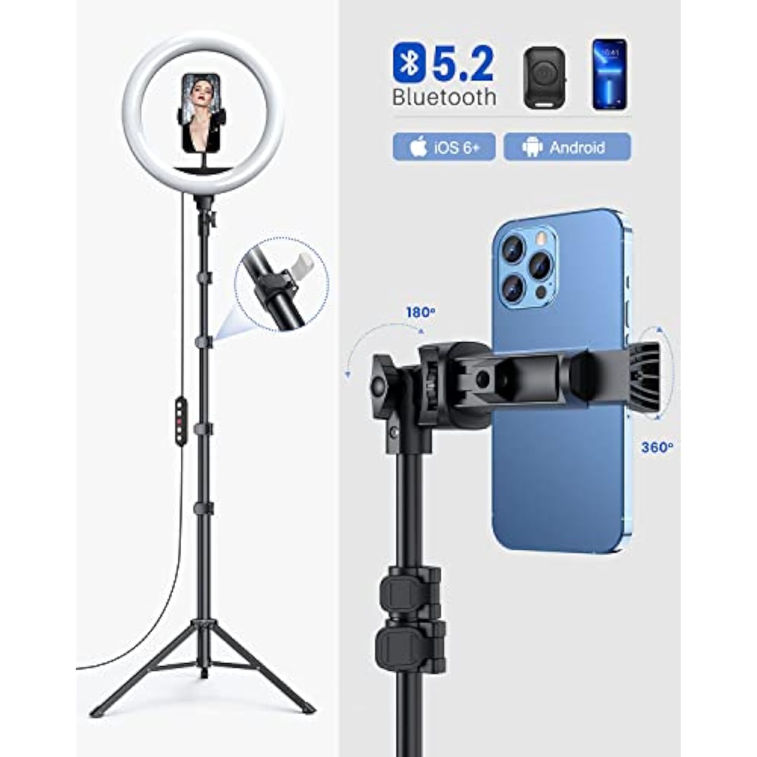 12'' Ring Light With Stand 72'' Tall & 2 Phone Holders,38 Color Modes Selfie Light With Tripod Stand, Big Led Ring Light For Iphone/Android/Camera,Youtube,Makeup