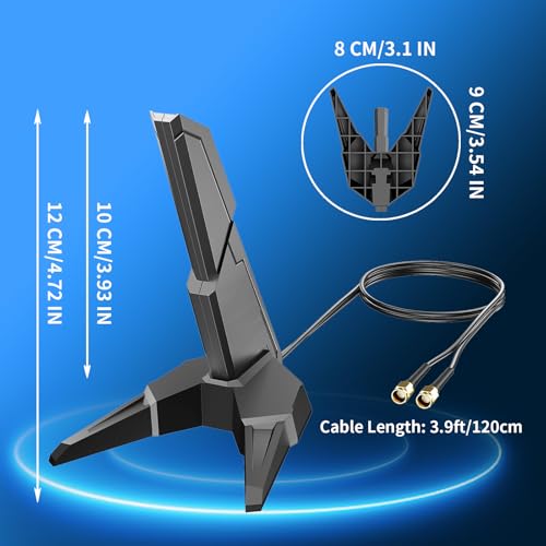 External Wifi 6E Tri-Band Antenna 6Ghz/5Ghz/2.4Ghz Gaming Antenna With Rp-Sma Male Connector And 3.9Ft Extension Cable For Pc Desktop Computer Pcie Wifi Card Gaming Motherboard Router