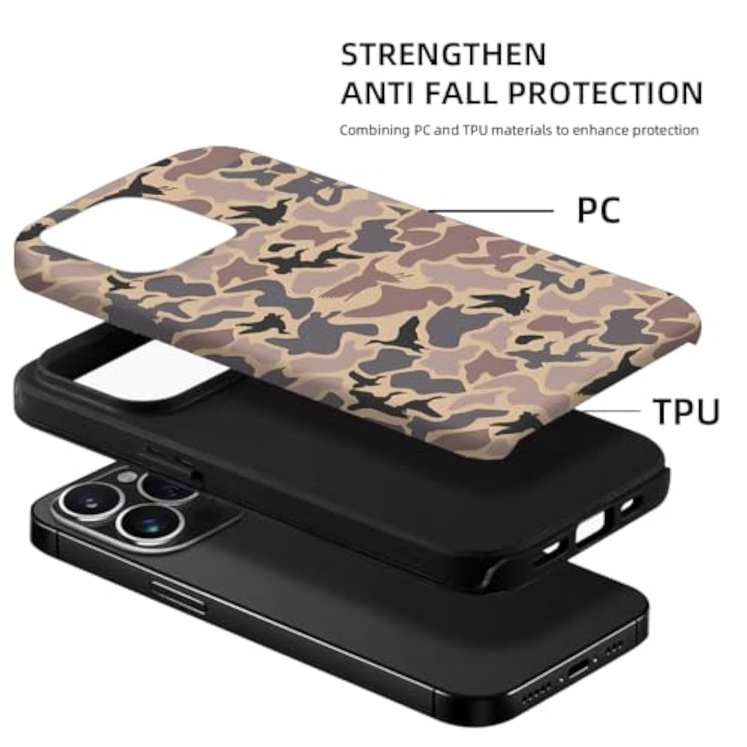 Case Compatible With Iphone 16,Duck Camo Camouflage Hybrid 2 Layer Hard Shell Silicone Protective Pattern Design For Girls Boy Women Men