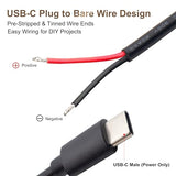 USB-C Power Cable (Input Only) with Copper Quick Wire Connector, 20AWG 5V 5A DC Power Lead, from Bare Wire DC Input for USB-C Device Power Input, 1M,