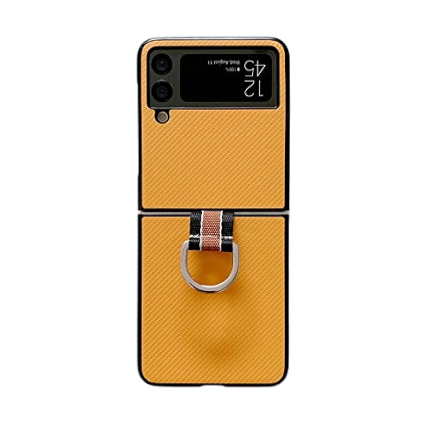 Compatible With Samsung Galaxy Z Flip 3 5G Case Metal Ring Ultra Slim Cover Hard Plastic Pu Leather Shockproof Phone Case Fashion (For Galaxy Z Flip 3 5G 2021 Yellow)