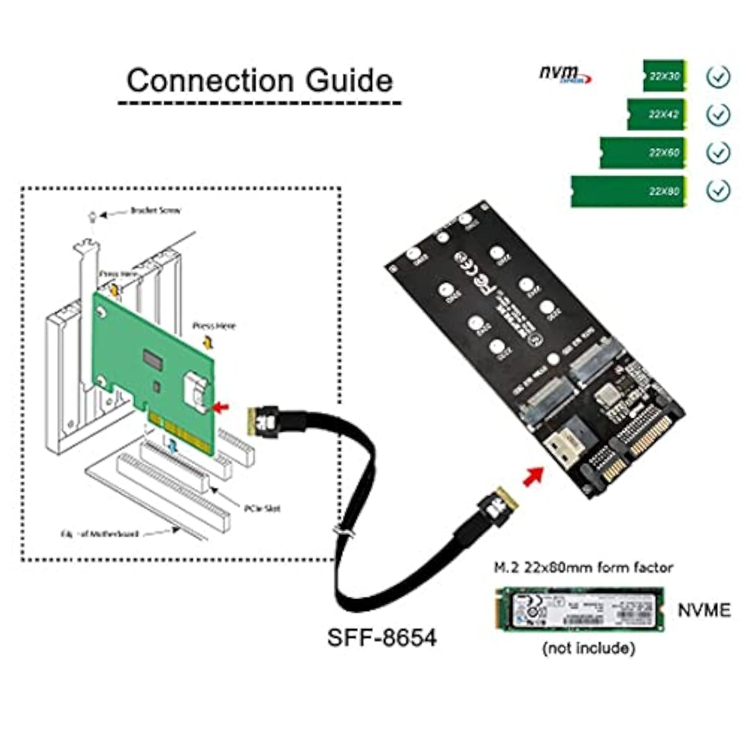 Xiwai SFF-8654 to U2 NGFF M-Key to Slimline SAS NVME PCIe SSD SATA Adapter for