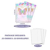 Butterfly Birthday Party Invitation, Floral Butterfly Themed Fillin Invites, 20 Gold Foil Invitations With Envelopes For Teens Boys & Girls (4 X 6), Kids Rainbow Party Favors Decorations And