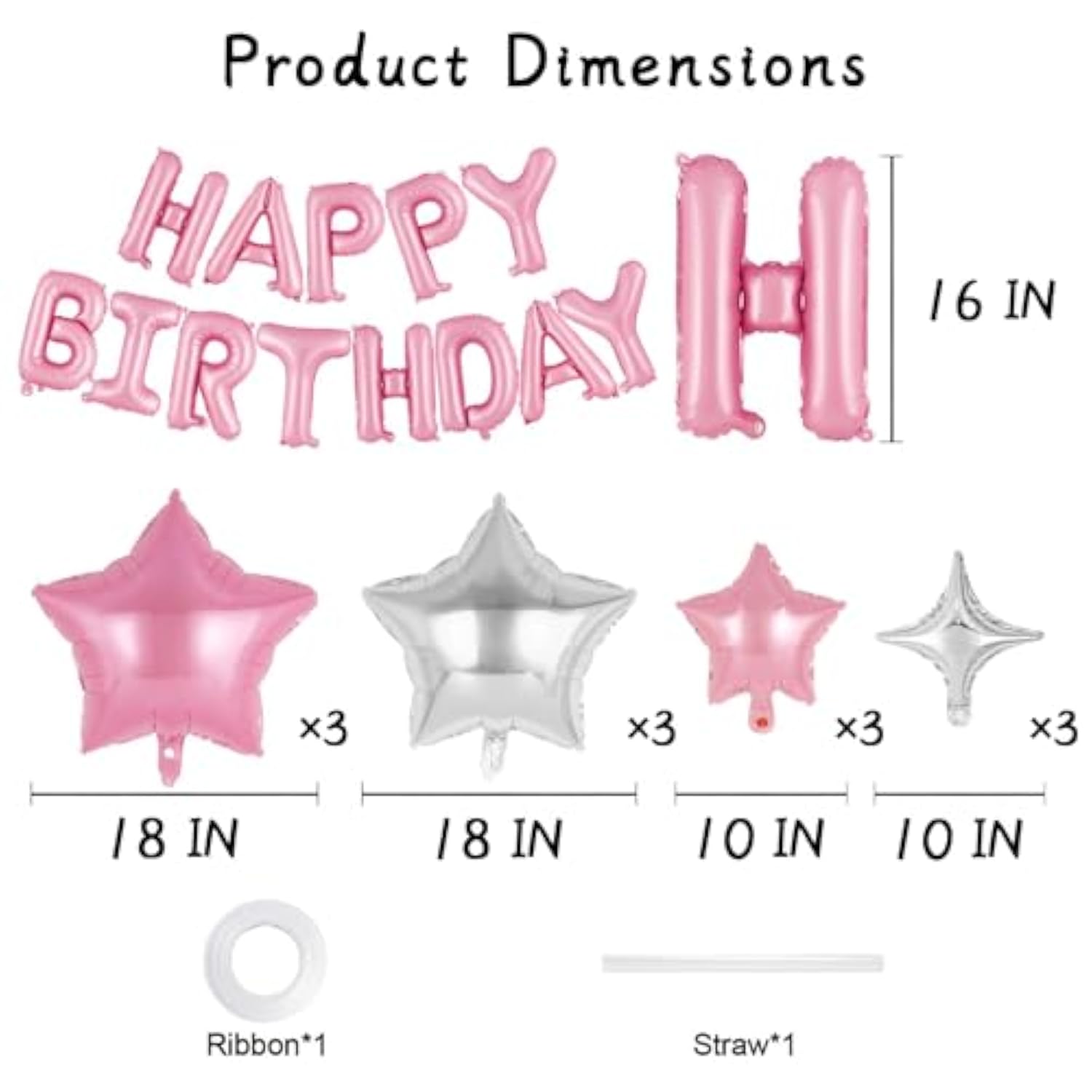 Pink Happy Birthday Balloon Set 16 Inch Happy Birthday Balloon Banner Letters Balloons With Pink And Silver Star Foil Balloons Decorations For Birthday Party Supplies