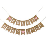 2pcs Sweet Baby Girl Burlap Banner with Light Pink Hearts for Baby Shower Decor