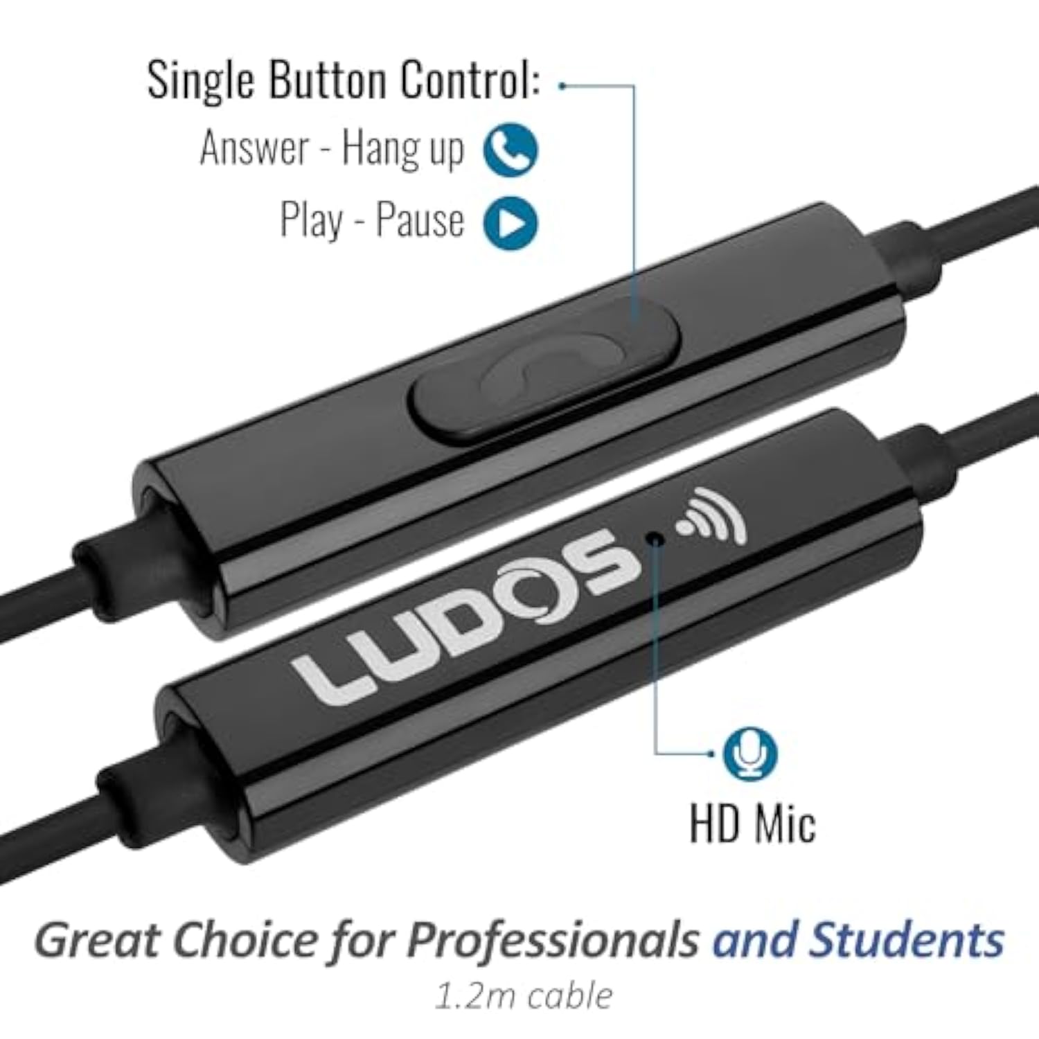 LUDOS FEROX Wired Earbuds in-Ear Headphones, 5 Year , Earphones with Microphone, Noise Isolation Corded for 3.5mm Jack Ear Buds for iPhone, Samsung, Computer, Laptop, Kids, School Students