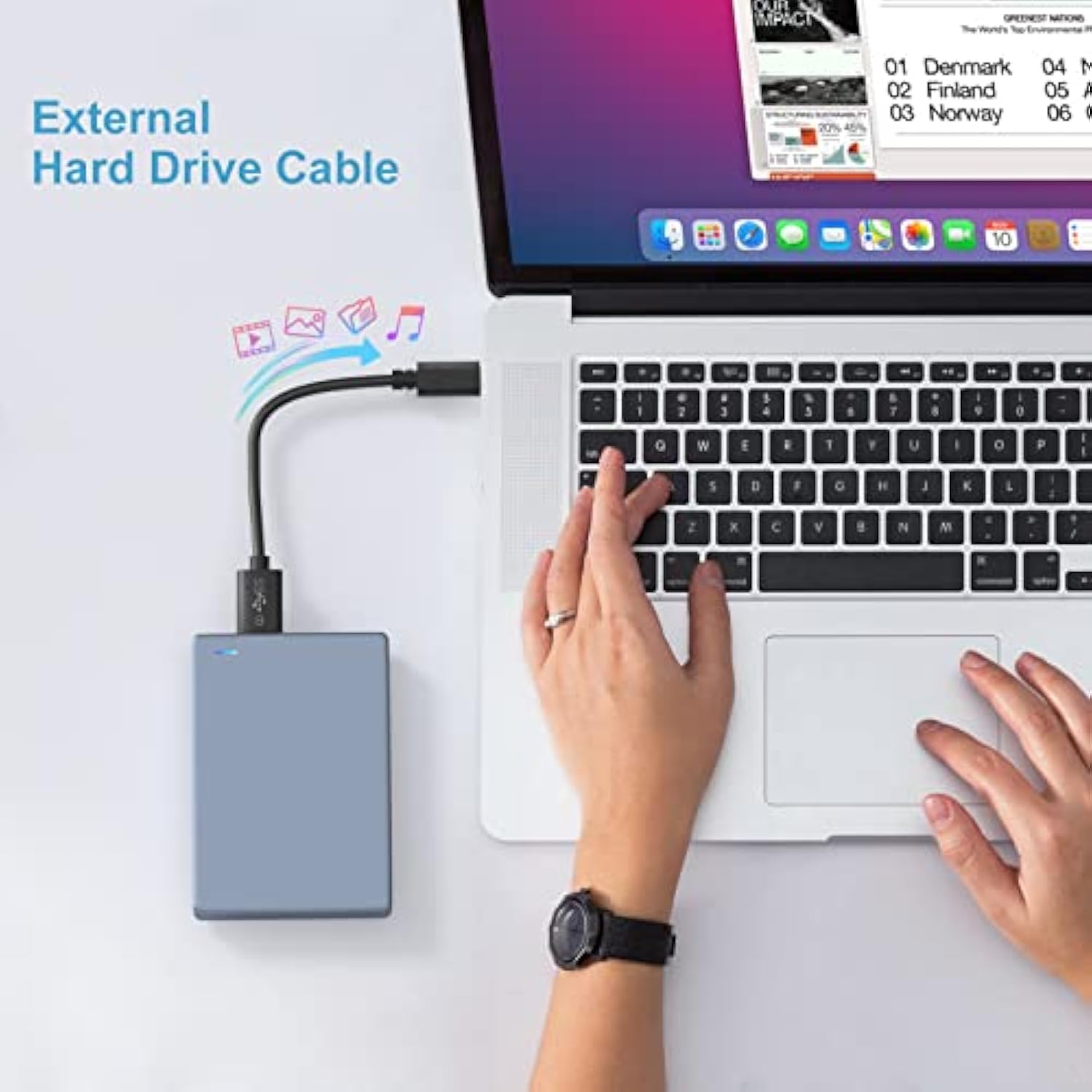 Short Micro B To Usb C Cable, 8 Inch External Hard Drive Cord Usb 3.1 Gen1 Fas