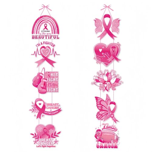 Breast Cancer Awareness Door Banners, Pink Ribbon Porch Signs Decor