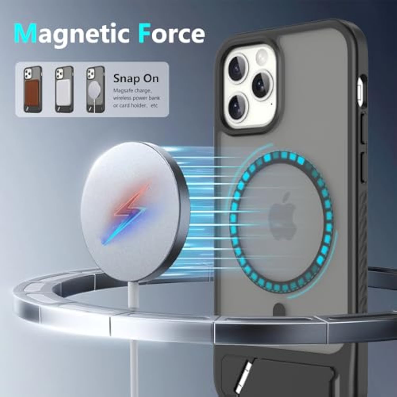 For Iphone 12 / Iphone 12 Pro Case: [Fit For Magsafe] Strong Magnetic & Invisible Stand, Military-Grade Drop Protection With Screen Protector, Adjustable Kickstand Slim Frosted Matte Phone Case, Black