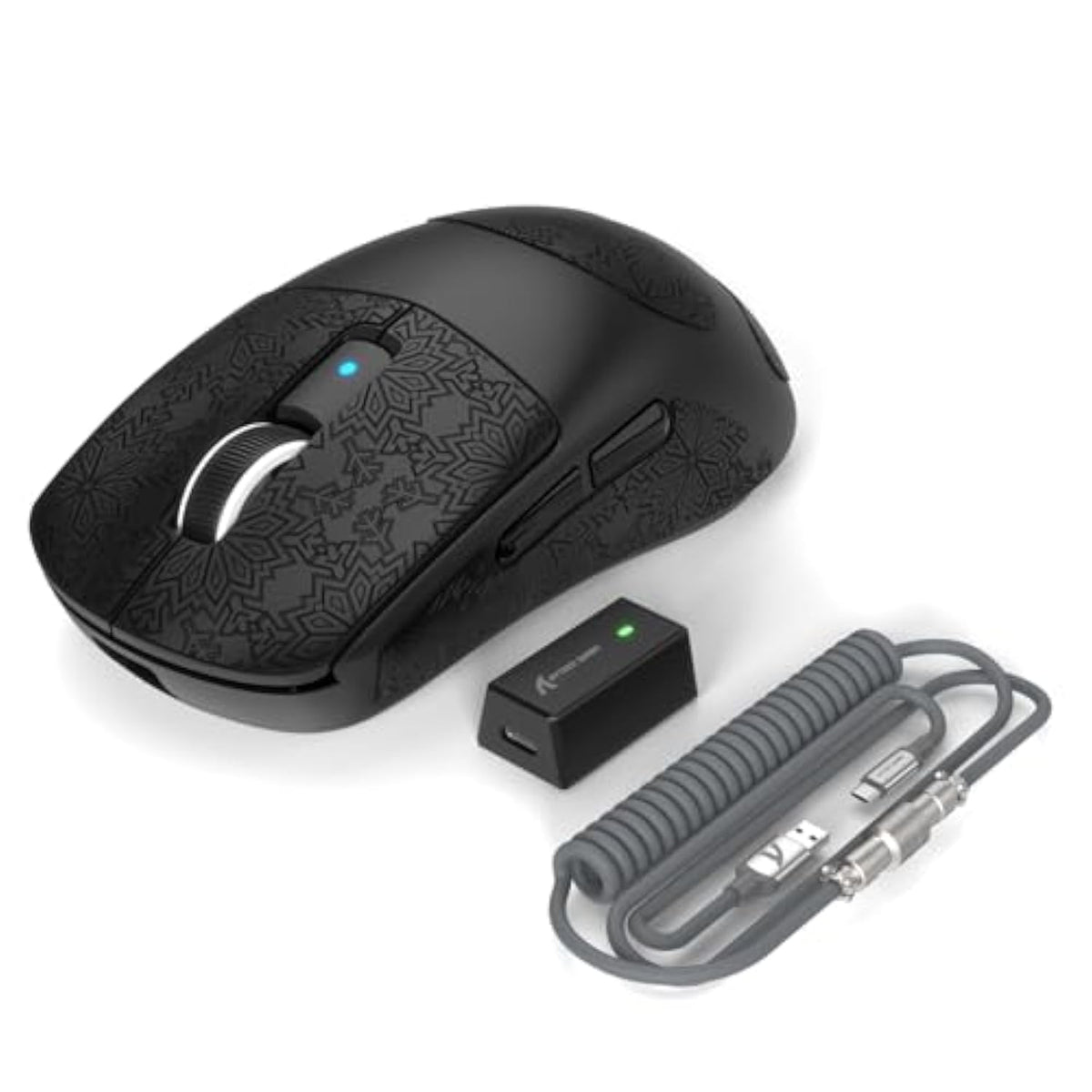 R6Pro 39G Superlight Wireless Gaming Mouse,Pixart Paw3950Max 42000 Dpi,Mcu Nodic 52840 Computer Mouse,8K Polling Rate Web Driver,Bt/2.4Ghz/Wired Tri-Mode Mice With Coiled Cable-Black&Tape