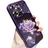 For Iphone 16 Pro Max Fairy Rose Clear Case,Cute Flower Floral With Glitter Bling Sparkly Camera Lens Protector Soft Tpu Bumper Shockproof Women Girls Case For Iphone 16 Pro Max 6.9" (Purple)