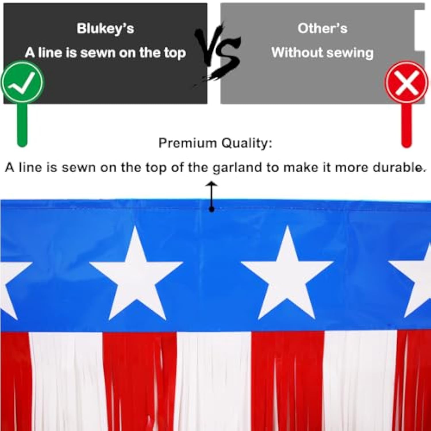 Parade Floats Foil Fringe Skirting Decorations - Pack Of 4 - Each 15" X 10 Feet American Flag Stripes And Stars Metallic Tinsel Patriotic Garland For 4Th Of July, Homecoming Or Christmas Float (4)