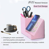 2025 New Wireless Charger,15W Pink Fast Charger,Dual Coil,Qi Certified Charging Dock,Desk Stand And Pen Holder Storage Compatible With Iphone 16/15/14 Max/Xr/Xs, S24/S23 Series And More(No Ac Adapter