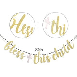 Bless This Child Gold Banner - Boy/Girl Baptism, First Communion, Baby Shower Party Toppers