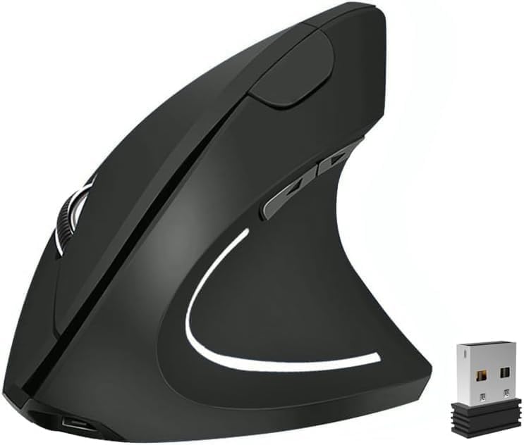 Ergonomic Mouse Wireless, Rechargeable Mouse Silent For Carpal Tunnel Right Hand, 2.4Ghz Usb Vertical Mouse Wireless For Laptop Etc, 3 Adjustable 800/1200/1600 Dpi, Black
